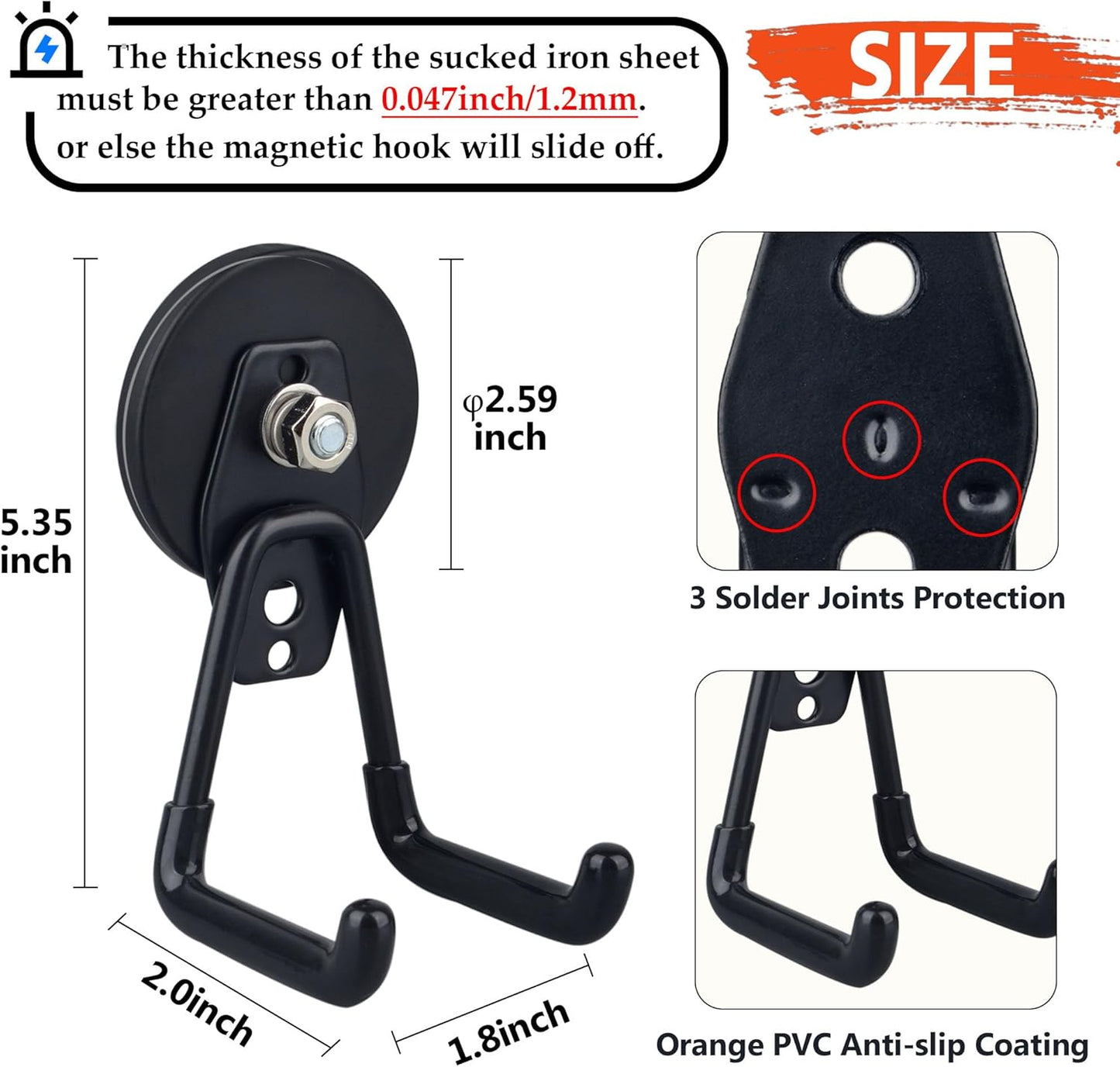 ULIBERMAGNET Heavy Duty Magnetic Garage Hook,6 Pack Strong Large Magnet Hooks for Power Drill,Garden Tools,Hose,Pegboard,Garage, Workshop,Magnetic Storage Hooks for Indoor Outdoor Hanging(Black)