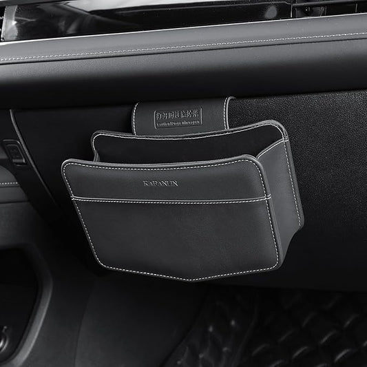 Car Trash Can Small Leather Vehicle Trash Bin Car Dustbin Garbage Organizer Holder with Trash Bag Foldable Mini Cars Storage Bag Container for Auto SUV Van Trucks (Black,Glovebox Hanging)