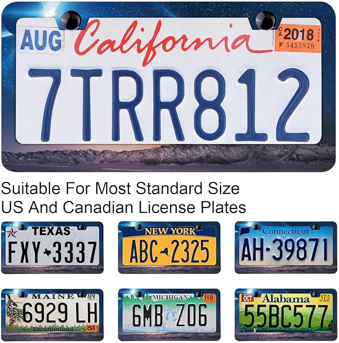 Purple and Blue Galaxy Space Decorative License Plate Frames, Rust-Proof Stainless Steel License Plate Cover Fits Standard U.S. Vehicles for Men Women 12.3 X 6.3 Inch -DATANSEN