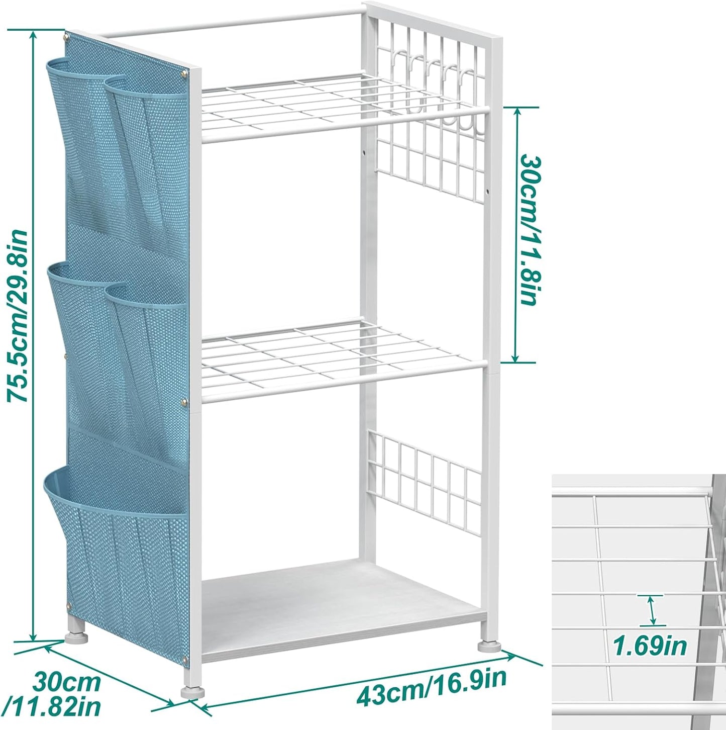 YBING Garden Tool Organizer, Yard Tool Stand with Side Storage Pockets, Yard Tower Rack for Garage Storage, Freestanding Tools Organizers and Storage for Shed, White