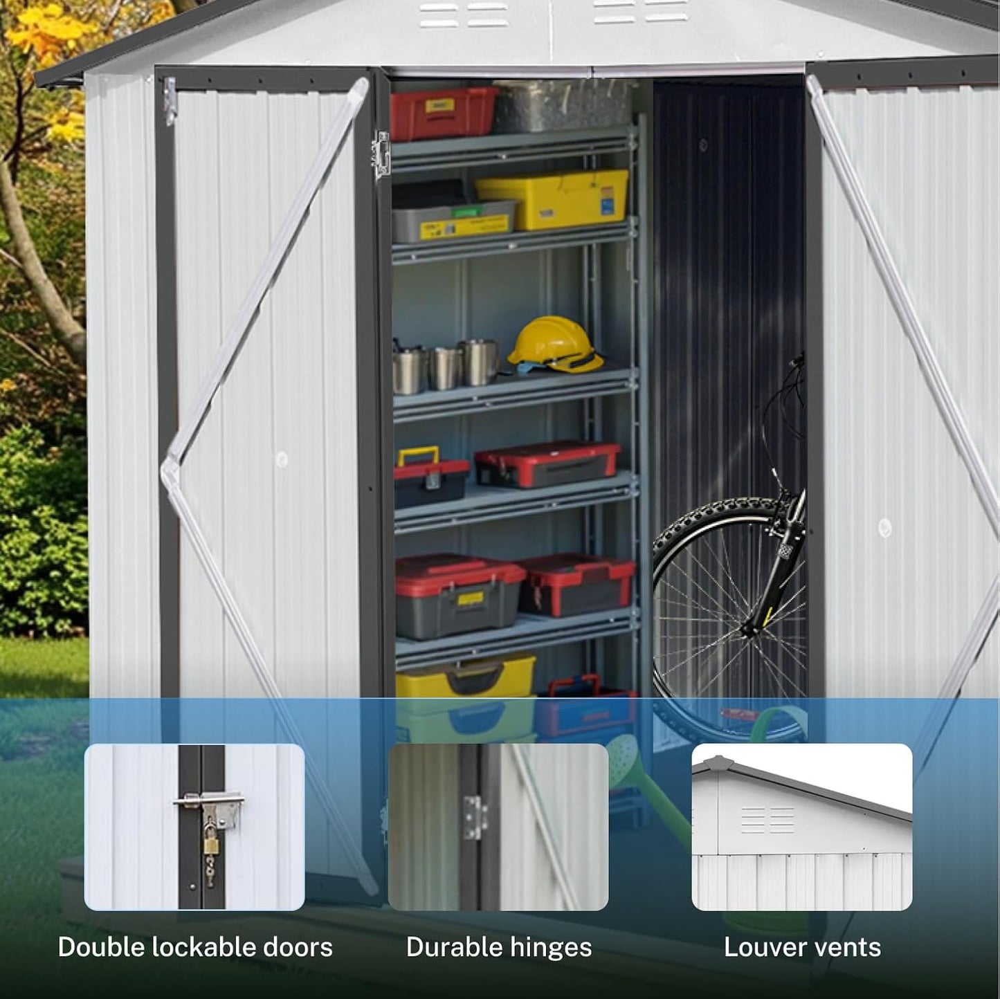 10 x 12 FT Outdoor Storage Shed, Metal Garden Tool Shed with Slooping Roof, Lockable Doors and Windows, Easy to Assemble for Garden, Patio, Lawn, Black