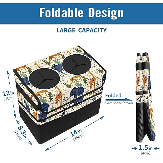 Car Trash Can Giraffe Animals Large Storage Garbage Can with Lid Hanging for Back Seat Leakproof Automotive Vehicle Trash Bin