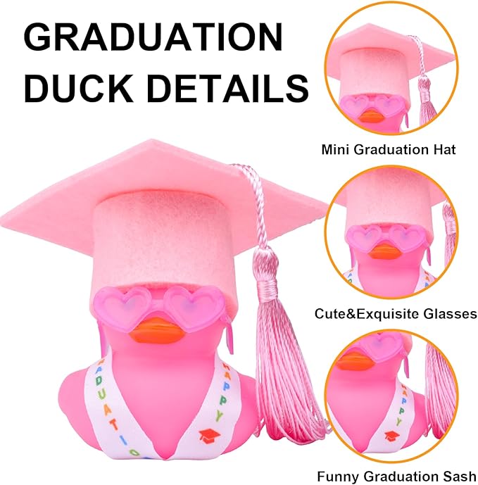 Graduation Rubber Duck Car Ornaments, Duck Car Dashboard Decorations for Graduation Gift with Mini Sunglasses Graduate Hat and Sash