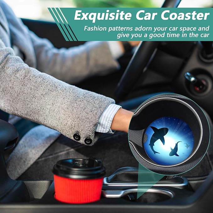 2 Pack Car Cup Holder Coasters - Blue Cute Shark Absorbent Ceramic Coaster, Car Coasters for Cup Holders, Car Interior Accessories for Women Men