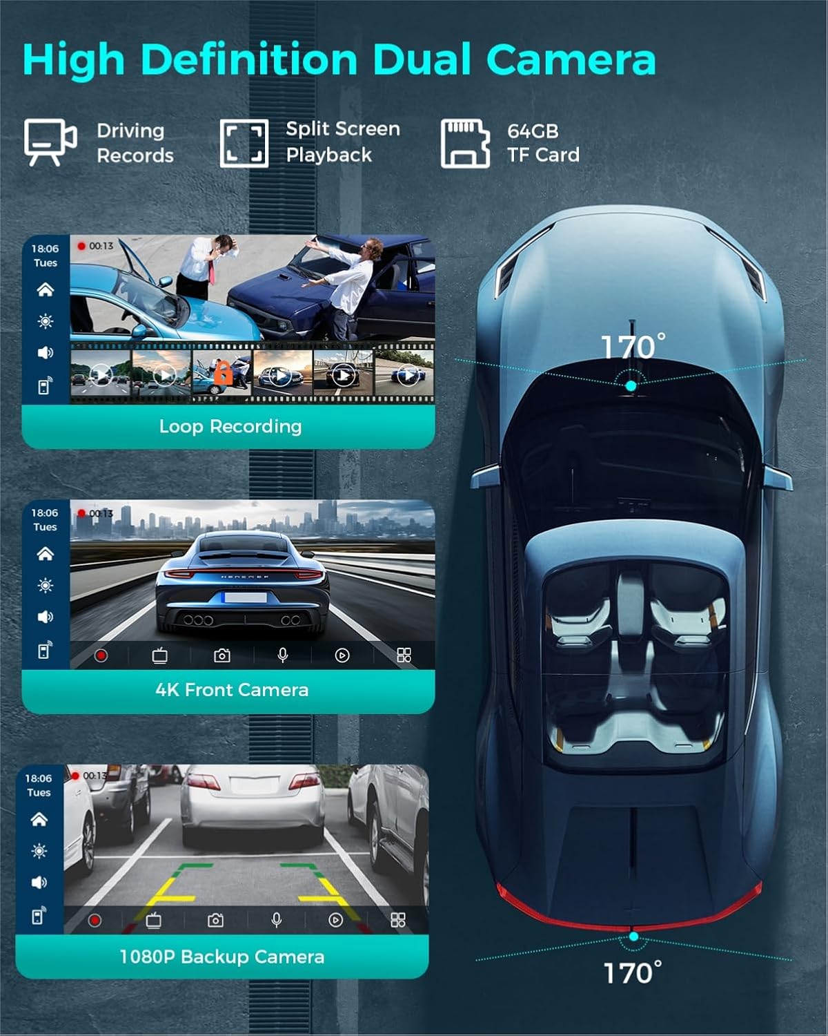 Wireless Carplay with 4K Dash Cam, 9" Portable Carplay Screen for Car, Apple Carplay & Android Auto Car Satellite Radio with 1080P Backup Camera, GPS Navigation/Mirror Link/Voice Control/Bluetooth