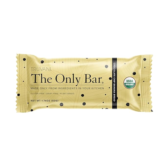Truvani Plant Based Snack Bars | Chocolate Chip Banana Bread 1 Pack | 5g Protein | USDA Organic and Vegan | The Only Bar | Dairy, Soy, and Gluten Free | Individually Wrapped