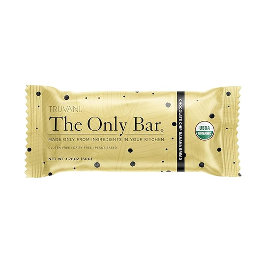 Truvani Plant Based Snack Bars | Chocolate Chip Banana Bread 1 Pack | 5g Protein | USDA Organic and Vegan | The Only Bar | Dairy, Soy, and Gluten Free | Individually Wrapped