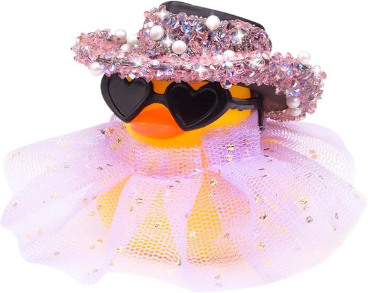 Car Rubber Duck Ornament Cute Duck Car Dashboard Decoration Accessories with Mini Hat Sunglasses and Skirt(AA11)