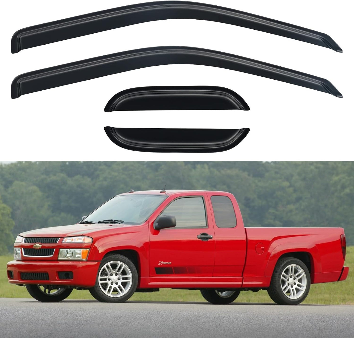 Window Visors Rain Guards Shield for 2004-2012 Chevy Colorado/GMC Canyon Extended Cab, Out-Channel Window Vent Wind Deflectors Visors Shades for 04 05 06 07 08 09 10 11 12 Colorado/Canyon