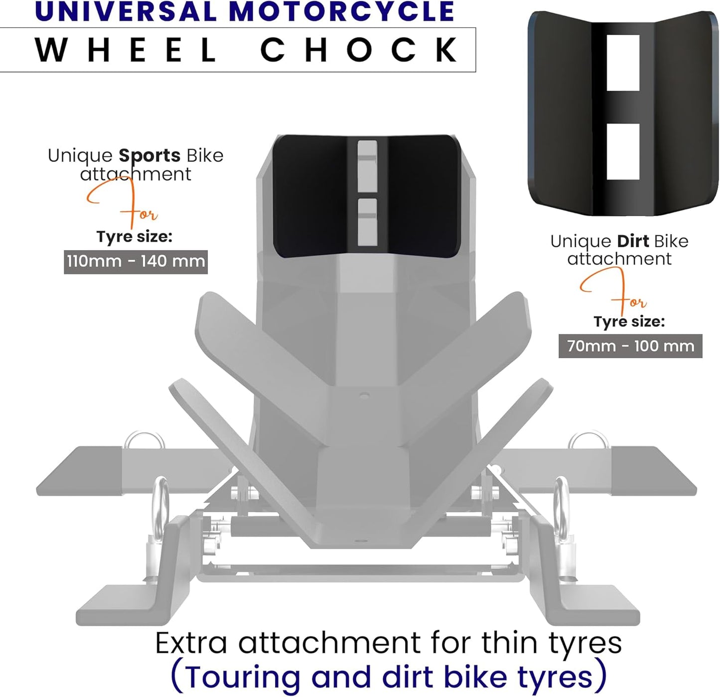 GRAND PITSTOP Universal Wheel Chock for Motorcycle Stand for Trailer Completely Adjustable Detachable Foldable Wheel Chock (Black)