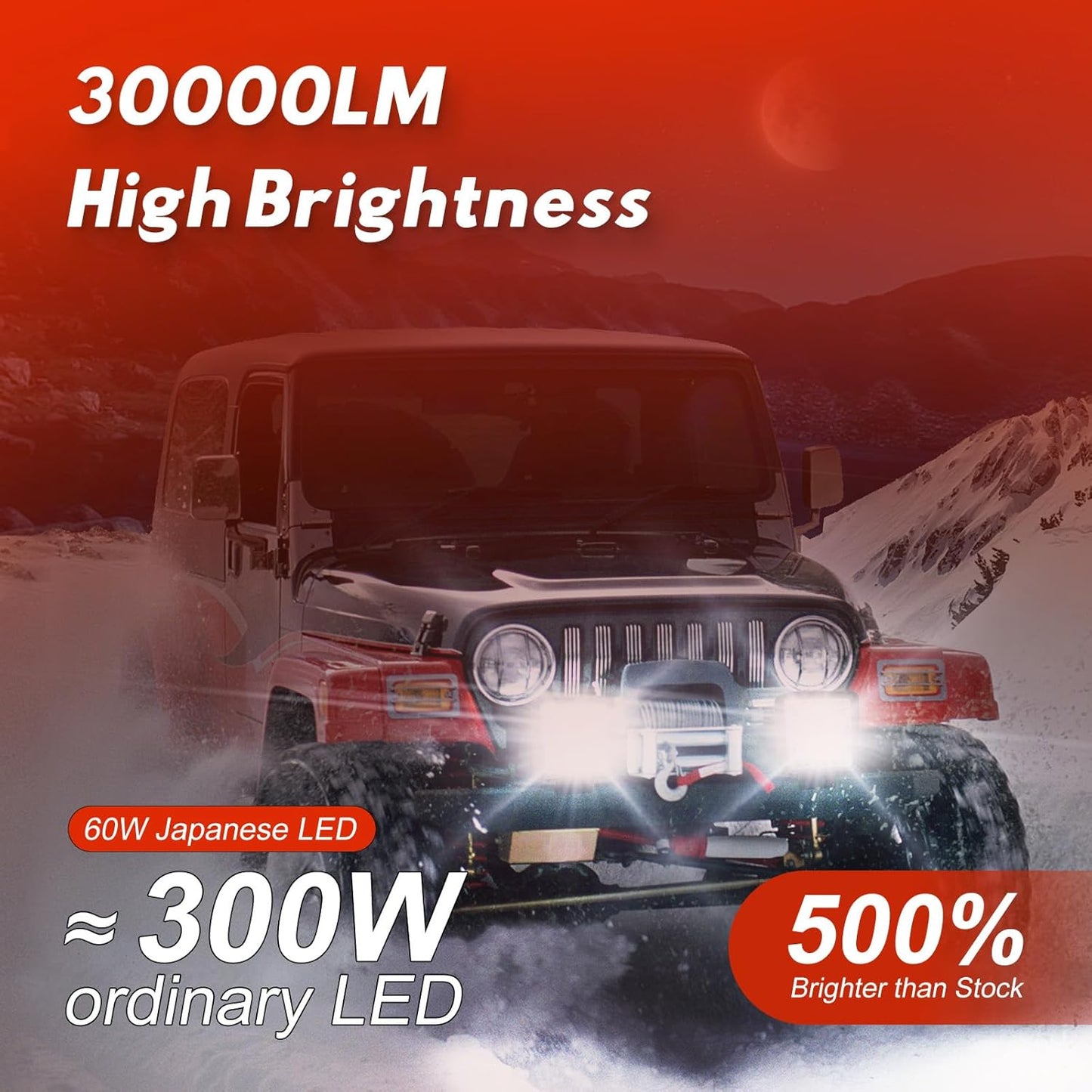 Firehawk LED Light Pods Bar 4 Inch 30000LM 60W Square Spot Flood Amber White Driving Offroad Fog Work Backup Bumper for Truck Jeep ATV UTV SUV Tractor Motorcycle 4x4 Cart Trailer Boat Waterproof 2PCS