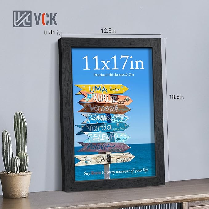 VCK 11x17 Picture Frames Black Set of 6, Wide Border Wood Poster Frame, Multi-Directional Display Family Photos, Office Prints, Studio/Gallery Artwork, Woodgrain Series, Wall Hanging