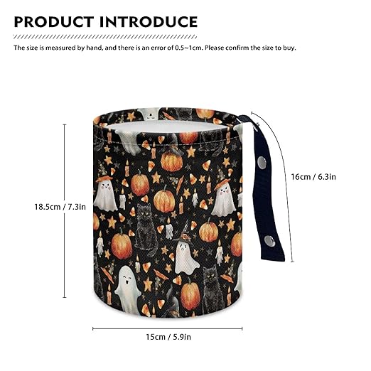 Halloween Ghost Black Cat Pumpkin Car Trash Bin Folding Vehicle Garbage Small Mini Front Back Seat Rubbish Basket with Strap Travel Garbage Organizer Bag Accessories, Keep Tidy