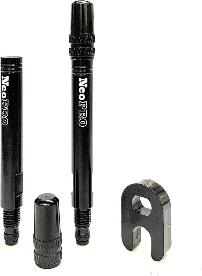 NeoPRO Presta Valve Extension Extender Kit (Pack of 2) w/Valve Key and Cap - Available in 4 Lengths - 20,30,40,60 mm (Black, 40mm)