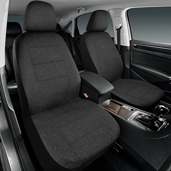 Road Comforts Car Seat Covers for Front Seat, Low Back Heavy Duty Breathable Flax Seat Protector, Airbag, Not Seat Belt Compatible, Washable Seat Cover Fits for Most Cars, Trucks, SUVs, Vans Black