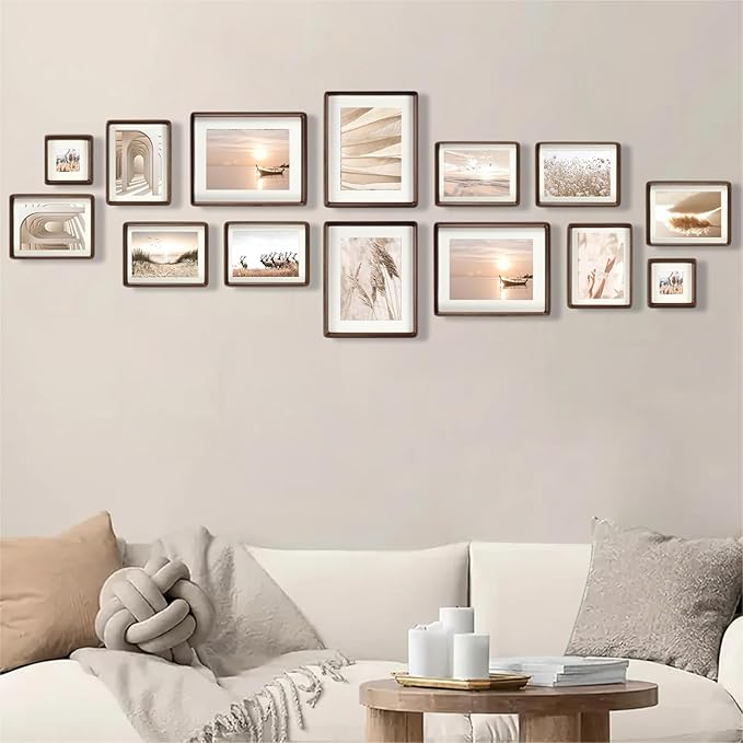 HELPLEX 4x4 Matted to 3x3 Square Picture Frame Set of 2 - Natural Walnut Wood with HD Tempered Glass, Convertible Design for Wall or Tabletop Display - Art Gallery & Luxury Home Office Decor