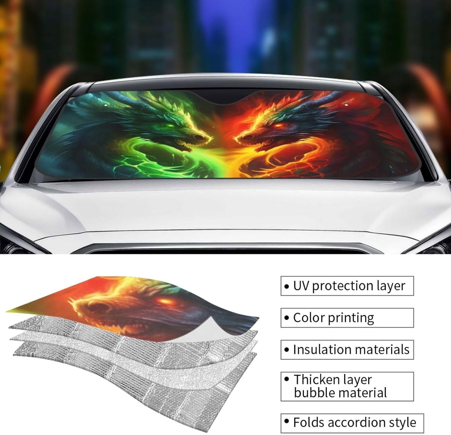 Dragon Car Sun Shade Windshield Sunshade Foldable Front Window Shield Cover for Truck SUV