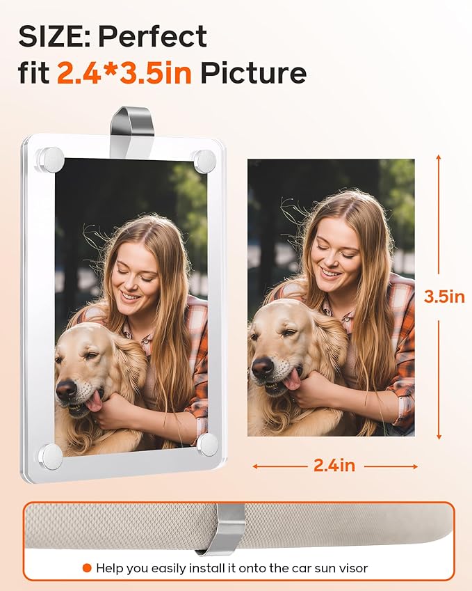 2Pcs Car Picture Holder for Visor Magnetic Picture Frame for 3 Inch Photos, Car Sun Visor Photo Holder with Strong Acrylic Magnet, Personalized Car Accessories with Clips for Easy Display