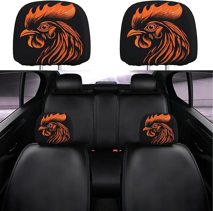 Dujiea 2 Pack Rooster Cock Head Car Headrest Covers, Universal Soft Car Seat Head Rest Cover Protector, Vehicle Accessories Fabric Headrest Cover for Cars Vans Trucks