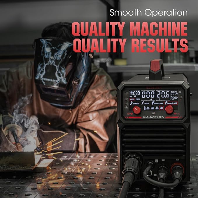 YESWELDER MIG-205DS PRO MIG Welder, 200Amp 110/220V Dual Voltage MIG Welding Machine, 5 in 1 Gas MIG/Flux Core MIG/Spool Gun MIG/Lift TIG/Stick Multiprocess Aluminum MIG Welder, Spool Gun Compatible