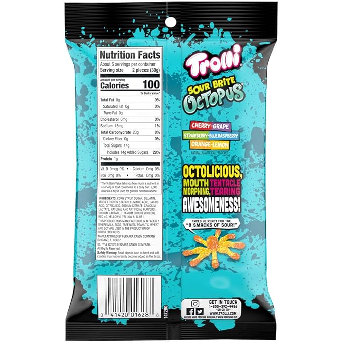 Trolli Sour Brite Octopus, Sour Gummy Candy, 6.3 Ounce (Pack of 8)