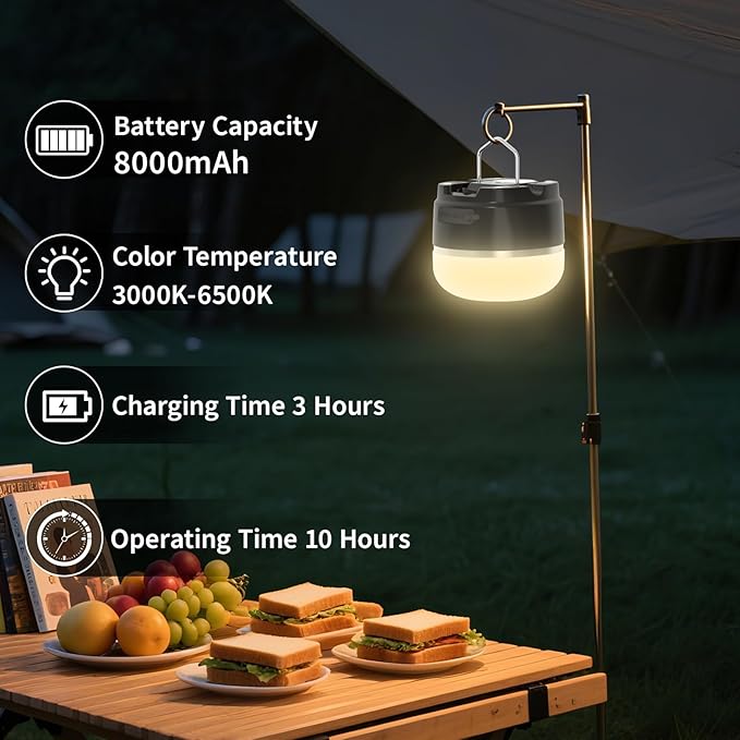 8000mAh LED Camping Lantern Rechargeable, 1000LM Emergency Lights for Home, 6 Brightness Adjustable Camp Light with 4 Light Modes, Waterproof Tent Light for Hurricane, Power Outages, Hiking