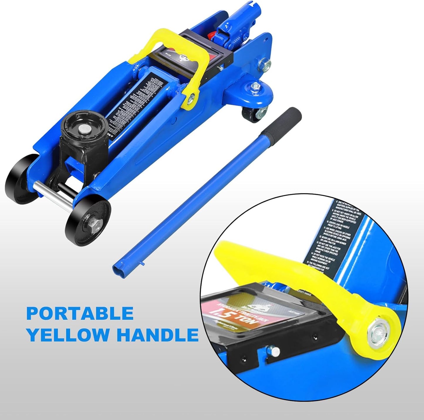 Floor Jack 1.5 Ton (3,000 LBs) Hydraulic Car Jack, Lifting Range from 5.1 Inch to 12.6 Inch, Fits Sedans Automotive Blue