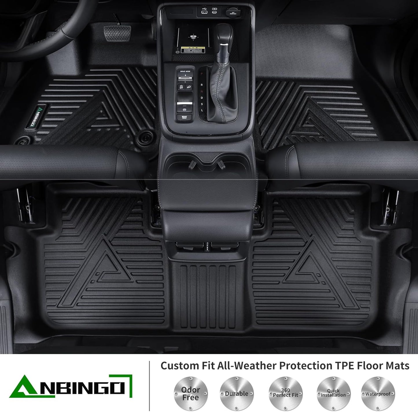 ANBINGO® Floor Mats & SeatBack Cargo Liner | CX90 2024-2025 7 Passenger | 2nd Row with Bucket Seat or Captain Seat | (60/40 Velcro Tape Fixed Backmats) TPE 3 Rows Waterproof Car Mat