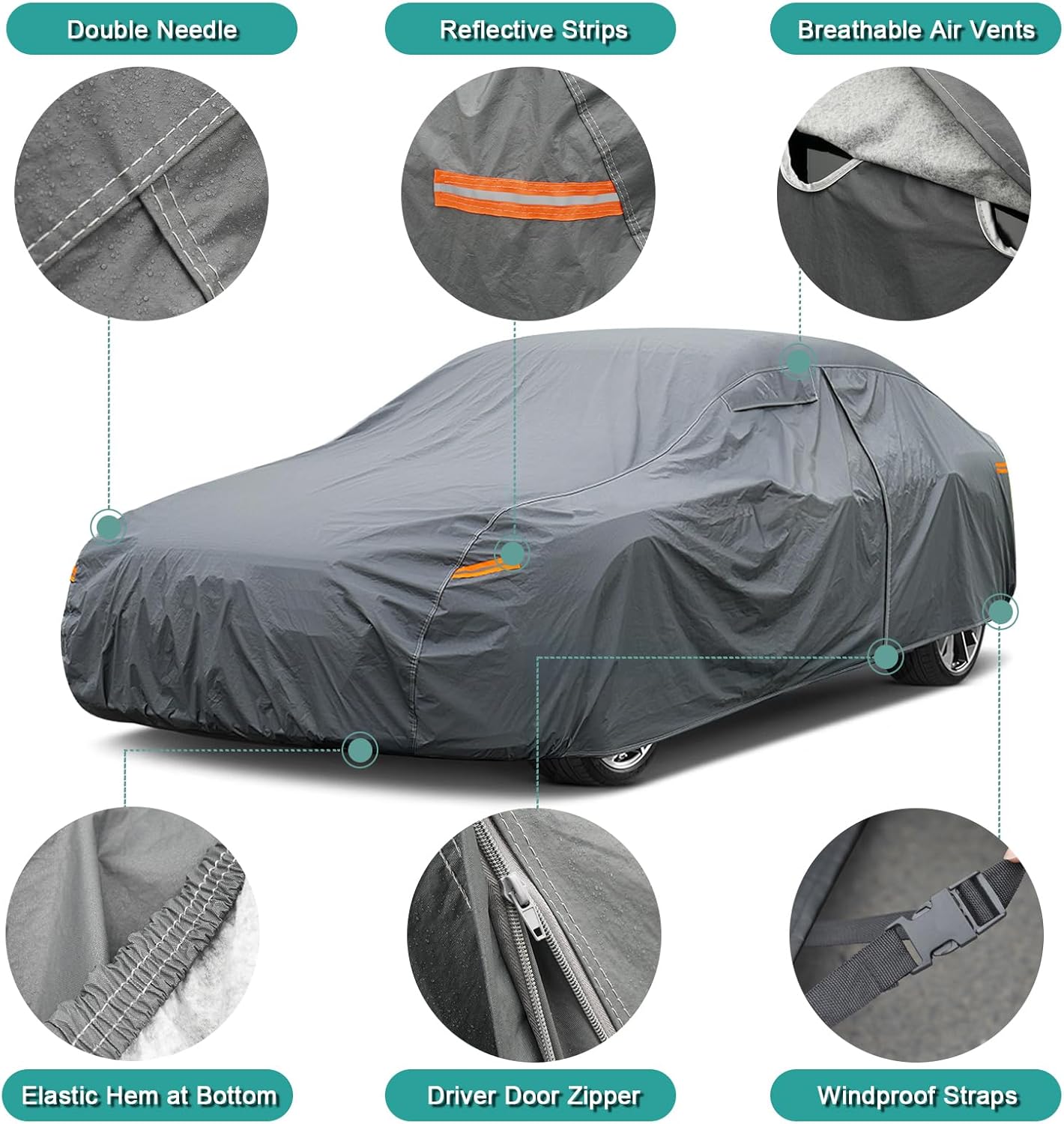 16 Layers Car Cover Waterproof All Weather, Heavy Duty Outdoor Car Cover Universal Fit Sedan Coupe Chevrolet Caprice, Buick Roadmaster/Riviera, Ford Crown Victoria, Cadillac DTS etc.