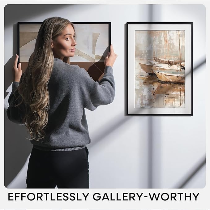 Homeoforia A2 Picture Frame Black, High End Metal 16.5 x 23.5 inch Poster Frames with Mat 11.7 x 16.5 for Photo, A2 Size Frame Matted to A3 Print, 16.5 by 23.4 Hanging Frames, Tempered Glass, Set of 3