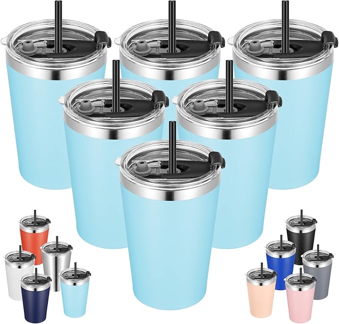 VEGOND 12oz Tumbler Stainless Steel Tumbler bulk Vacuum Insulated Double Wall Travel Tumbler with Lid and Straw Reusable Tumbler, Sky blue 6 Pack