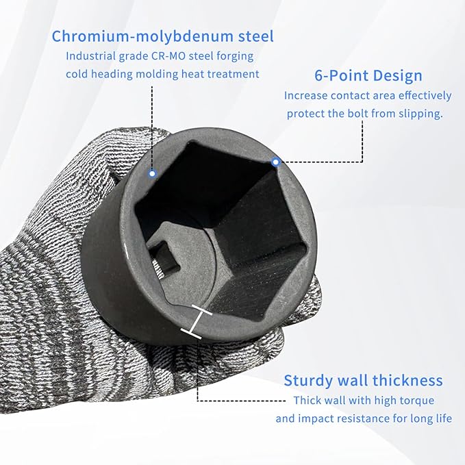 Meccion 1/2 Inch Drive Impact Socket 9/16 inch SAE, 6 Point Cr-Mo Deep Impact Socket, 78mm Length