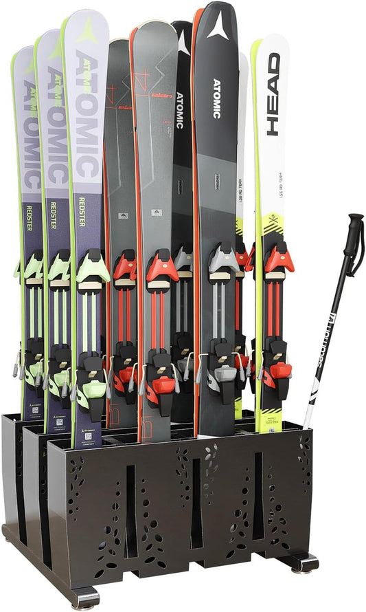 Heavy Duty Metal Ski Storage Rack, 12 Pair Freestanding Steel Ski Holder, Floor Stand Ski Organizer Rack, Snowboard Floor Stand Organizer for Garage and Home