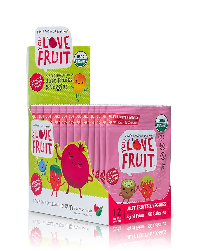 YOU LOVE FRUIT - KIWI BERRY All Natural Fruit Snacks, Healthy Snack Pack, Real Fruit! Gluten Free, Non GMO, Vegan, Low Carb, Low Fat, Kosher, Variety Pack, Great For Adding To Gift Box, 1.0 oz (Pack of 12)