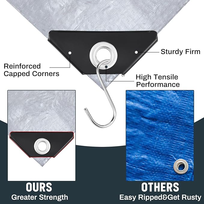 8 Pack 6 x 8 ft 5.5 Mil Large Tarps Heavy Duty Waterproof Tarp Multi Purpose Tent Cover for Home Boats Cars Camping Patio Furniture Roof Emergency Rain Protective Cover, Silver