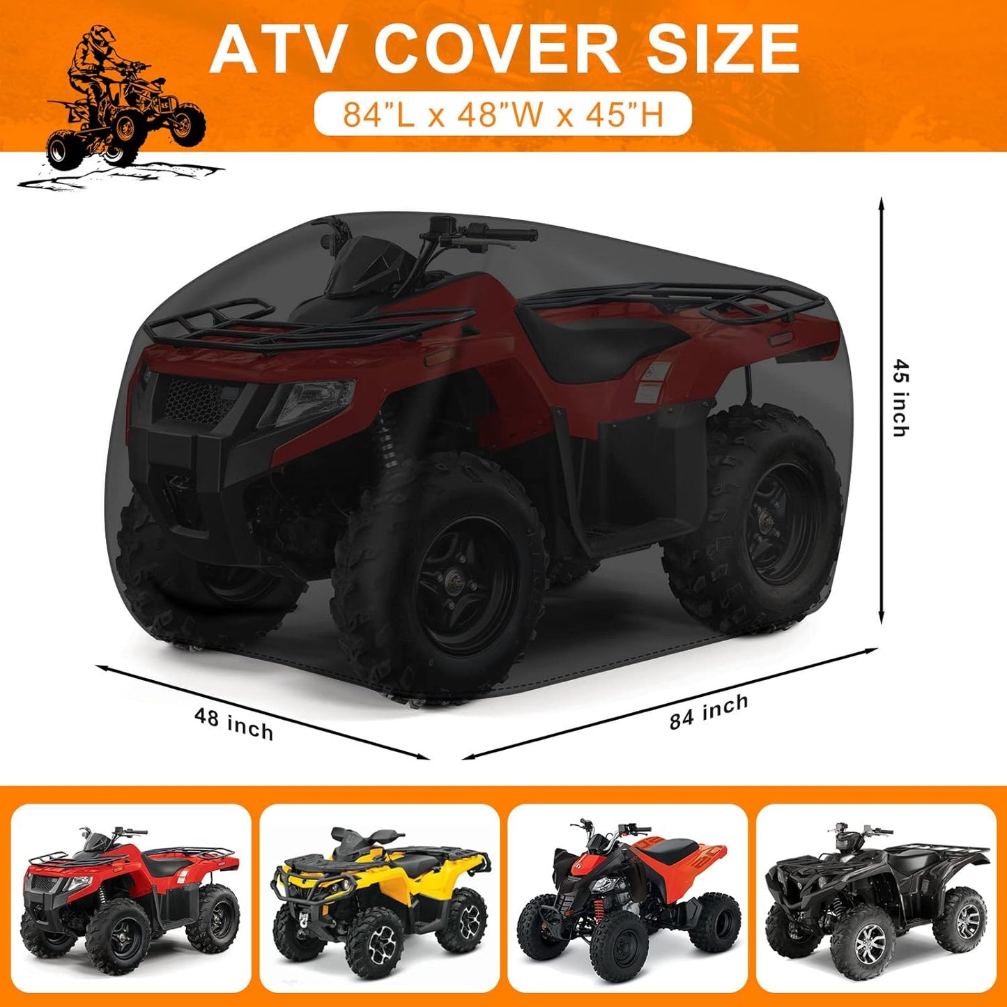 Comnova ATV Cover for 4 Wheelers - 84 Inch ATV Covers 600D Heavy Duty & Waterproof, Outdoor Four Wheeler Quad Cover All Weather Large for Polaris, Kawasaki, Arctic Cat, Honda, Yamaha and More