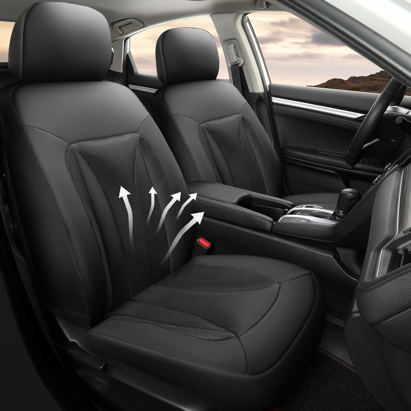 GIANT PANDA Fit Chevy Equinox Trax Malibu Blazer Trailblazer Traverse Tahoe Front Car Seat Cover, 3D Air Mesh Breathable Seat Protector（Black 2-Pack）