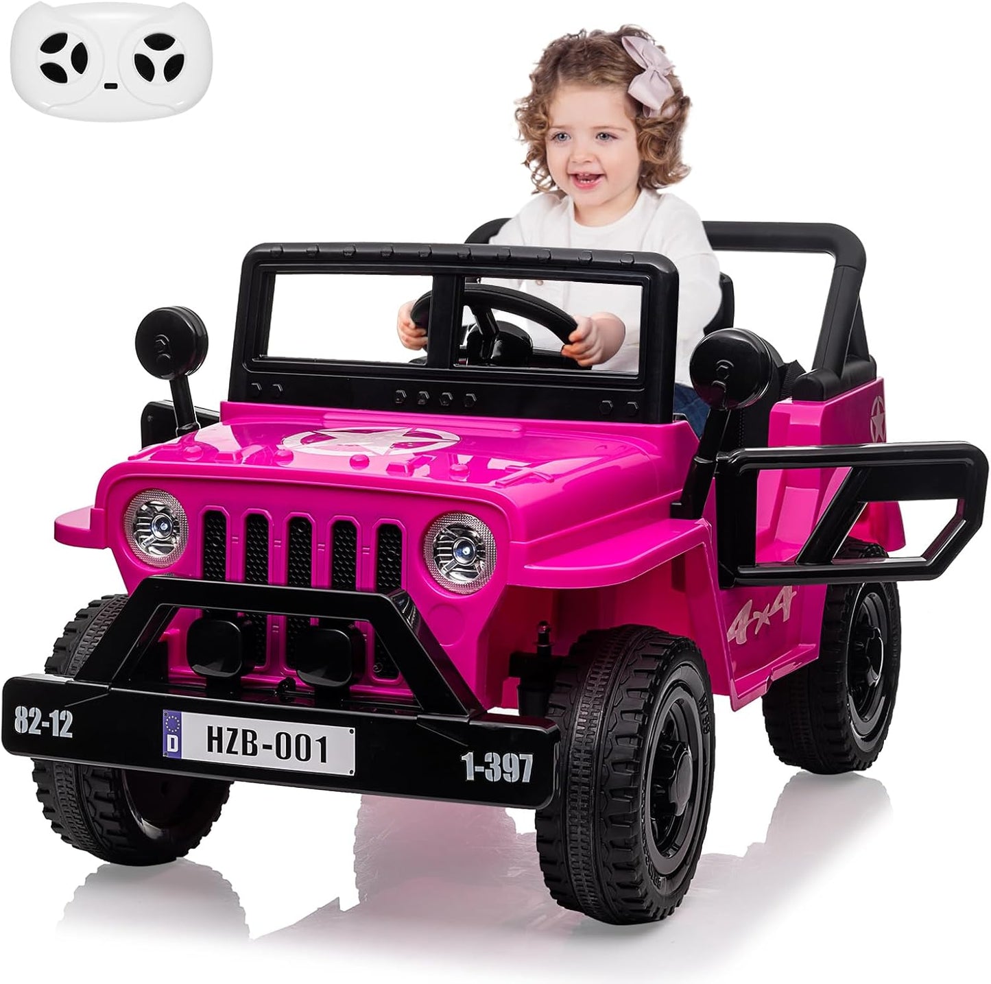 Ride On Car,12V Electric Car for Kids with Remote Control, MP3, LED Headlights, 2 Motors, Double Doors, Safety Belt, Ride On Toys for Boys Girls