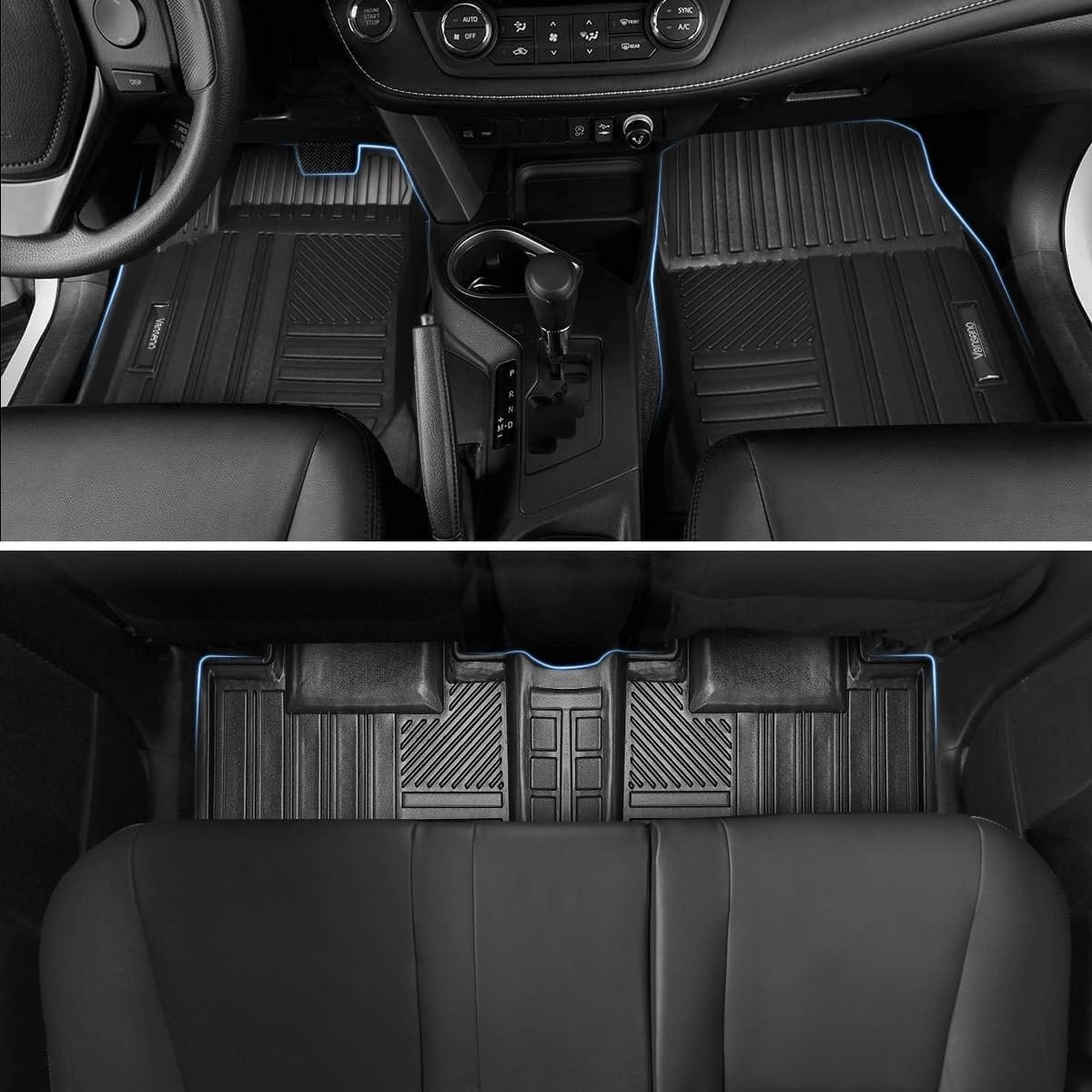 Vanseno Floor mats & CargoTrunk Liners and Backrest Mat Full Set Compatible for Toyota Rav4 2013 2014 2015 2016 2017 2018 All-Weather Rubber Mat Protector Black (13-18RAV4 Full Set)