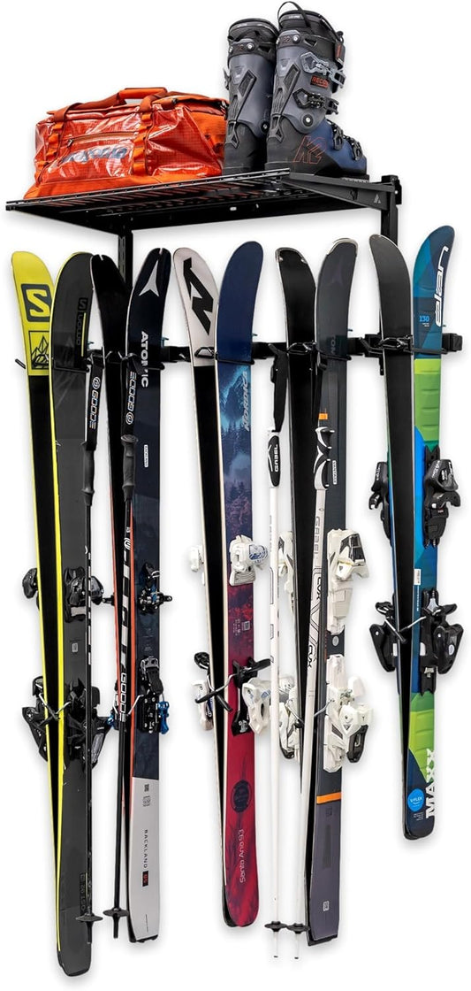 StoreYourBoard Lone Peak Ski Storage Rack and Wall Shelf, Holds 5 Pairs of Skis and Poles, Supports 300 lbs, 46 in x 13.75 in x 16 in