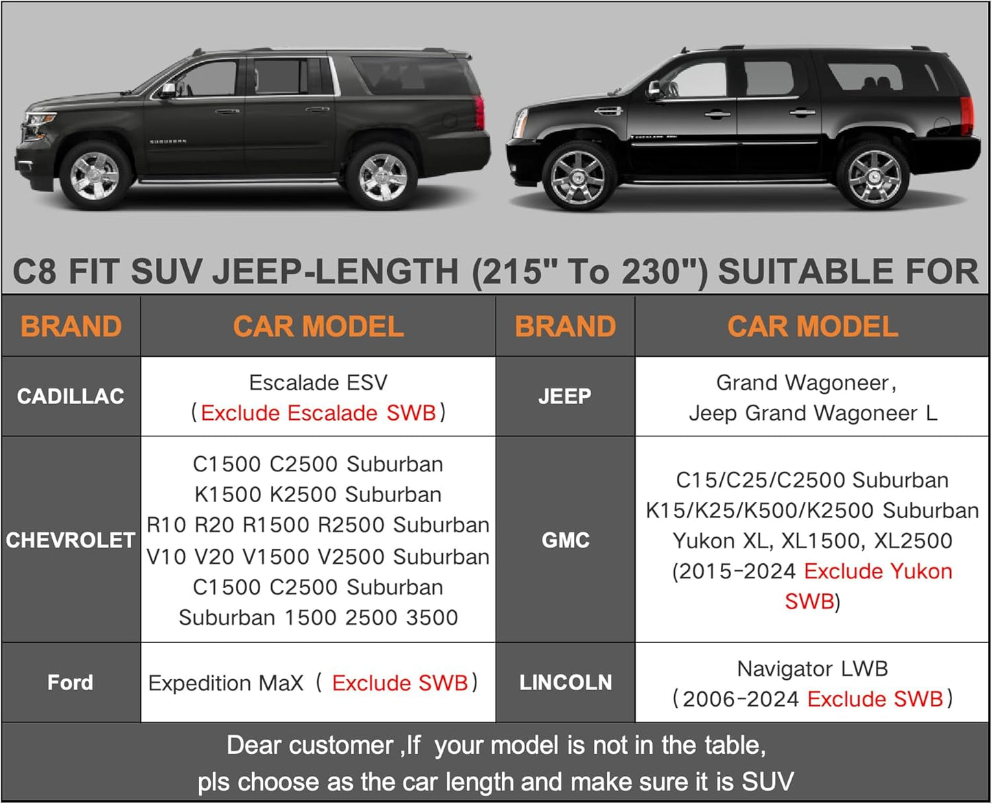 Kayme 7 Layers SUV Car Cover Waterproof All Weather, Outdoor Large SUV Cover Rain UV Protection, Universal Fit for Chevrolet Chevy Suburban, GMC Yukon XL, Lincoln Navigator LWB (215-230 inch)