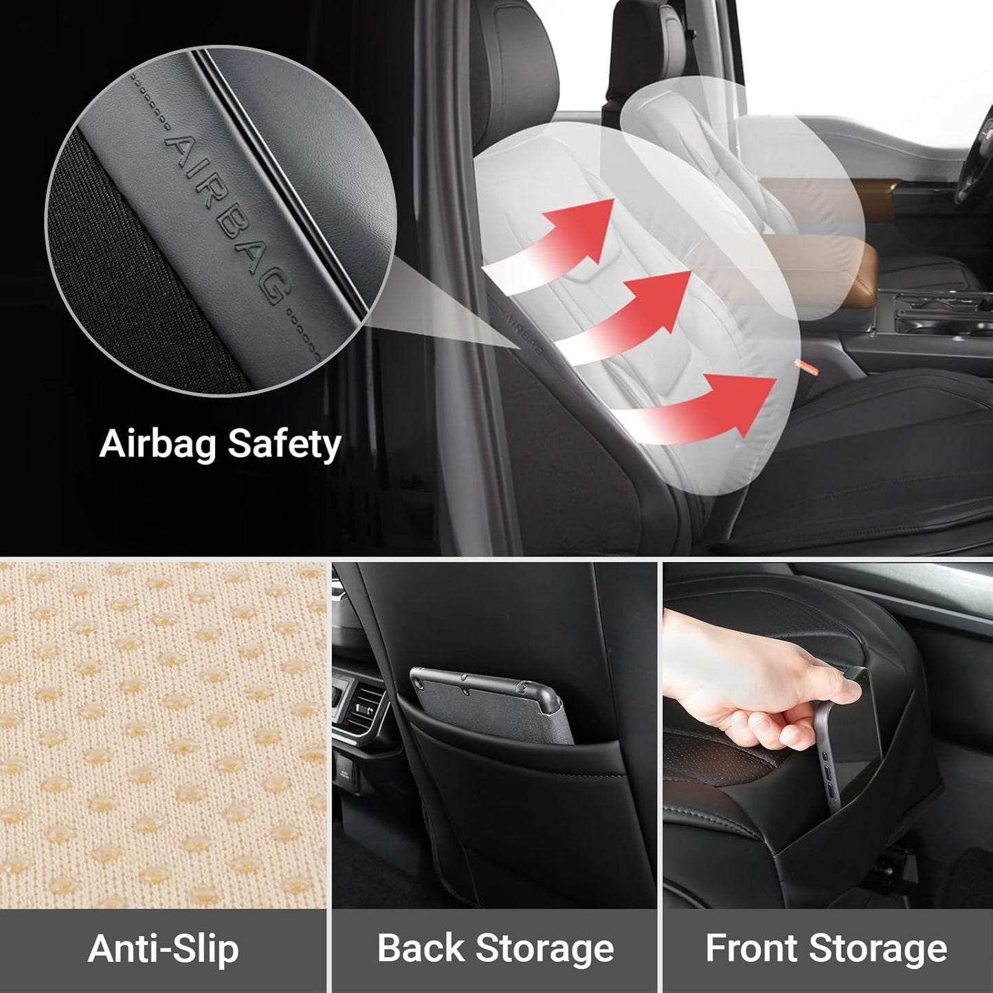 Coverland Custom Car Seat Covers Compatible with 2007-2014 Sierra 2500HD Crew Cab - Premium Leather Non-Slip Memory Foam Waterproof Interior Protector Front Seat-Black [See Size Chart-Size A38]