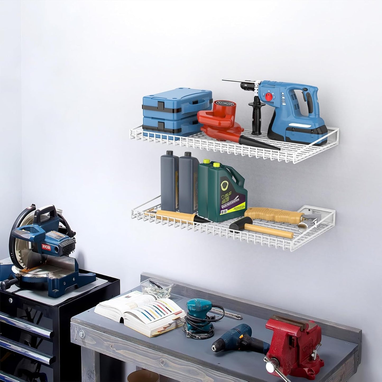 TORACK 2 Pack Wall Mounted Storage Shelves, 23.5" x 12" Wall Shelf for Garage, Closet, Laundry Room, Heavy Duty Garage Wall Shelving, Holds Up to 65 Lbs(White)