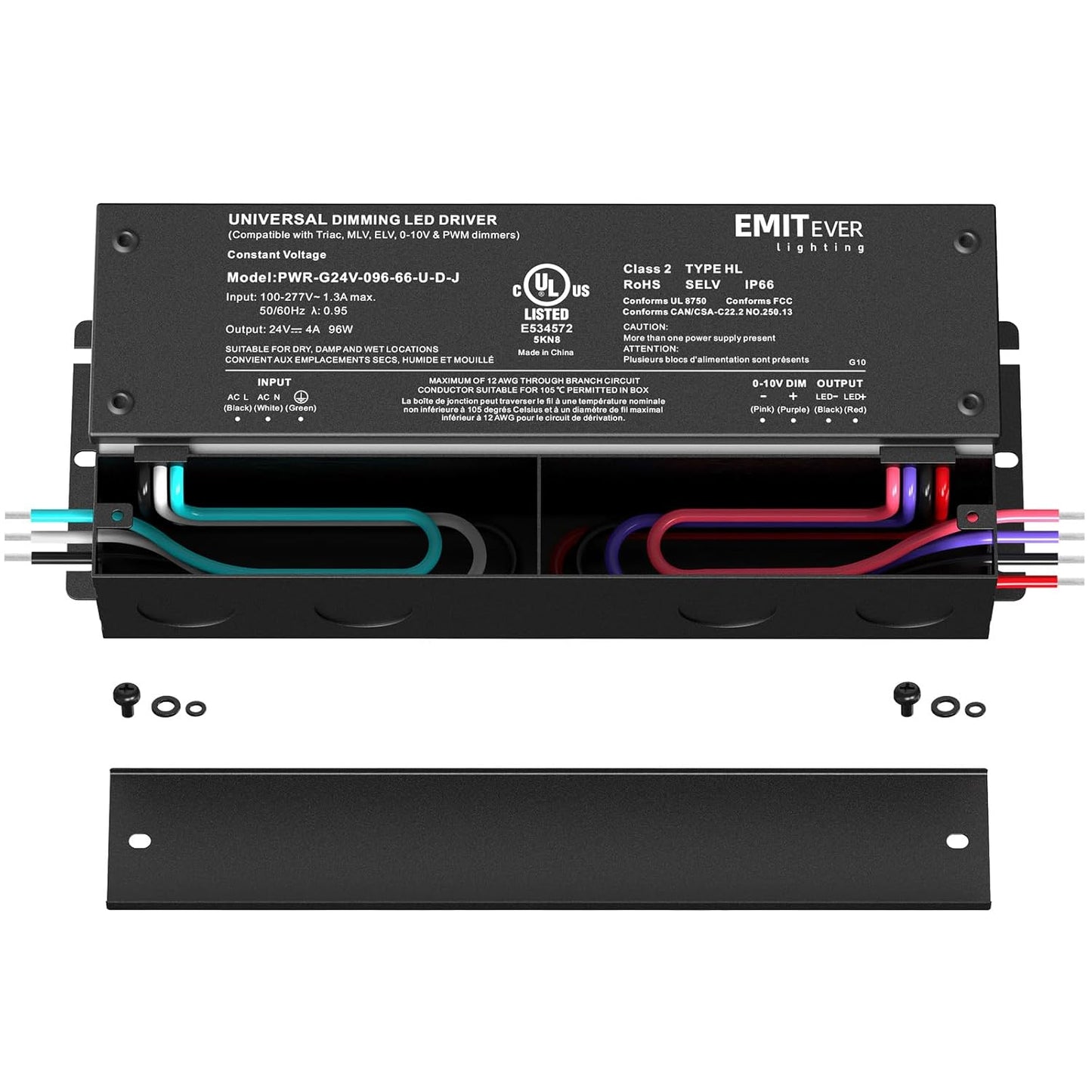 EMITEVER Dimmable Led Driver, 2 Packs 96W AC 110V-277V to DC 24V Transformer, 5-in-1 Dimming: ELV/MLV/TRIAC / 0-10V / 1-10V / 10V PWM/Potentiometer, Waterproof IP67 and UL Listed