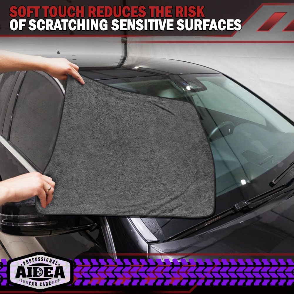 AIDEA Microfiber Towels for Cars-4PK, Large Professional Car Drying Towel, Scratch-Free & Absorbent Drying Towel for Cars, SUVs, RVs, Trucks, and Boats, 24inx 31in, Grey