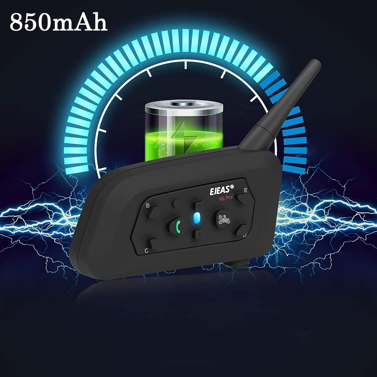 V6 Pro Motorcycle Helmet Bluetooth Intercom Headset 1200M 2 People Full Duplex Wireless Motorbike Interphone Connect Up to 6 Riders for Motorcycling Skiing and Climbing (2 Pack)