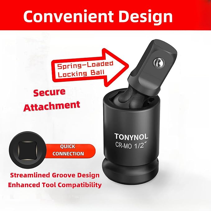 3 Pcs Universal Joint Swivel Socket Adapter Set 1/4",3/8"& 1/2"Drivers,U-Joint Drive CR-MO Impact Grad Wobble Socket Wrench Set。