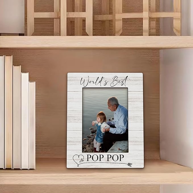 Fathers Day Pop Pop Picture Frames - Grandpa Photo Frame, Grandpa PopPop Gifts for Father's Day Birthday from Grandkids Grandchildren, World's Best PopPop Picture Photo Frames for Home Bedroom Decor, 5x7