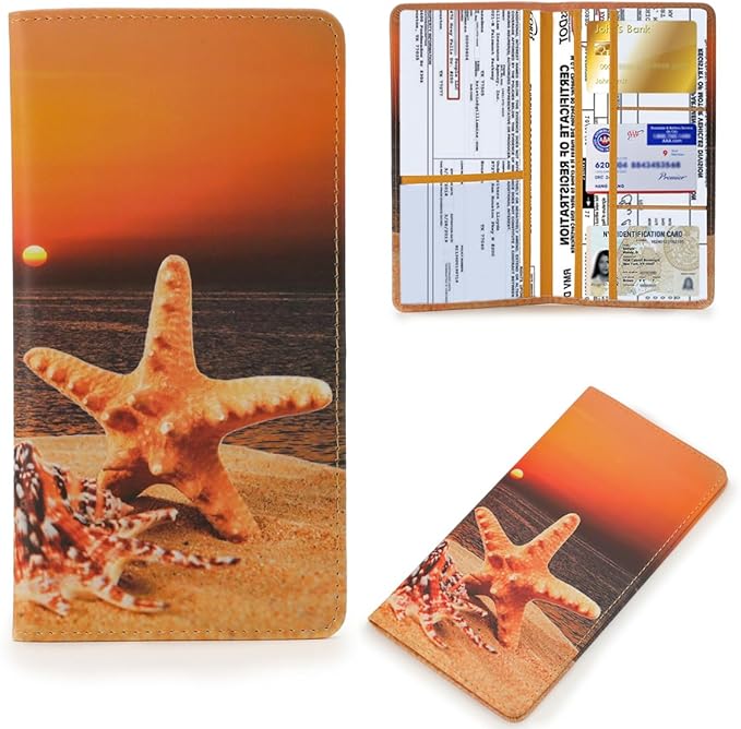 Leather Car Registration and Insurance Card Holder, Car Document Holder for Cards License with Magnetic Shut(Orange)