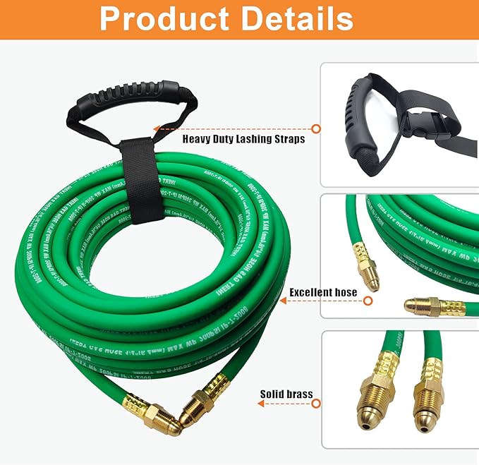 50FT Argon Gas Hose, Inert Gas Welding Hoses for MIG/TIG Welding Regulator，Argon/CO2 Flowmeter Regulator Hose, 5/8" UNF-18RH, NPT Fittings, Welding Accessories for MIG/TIG Welder